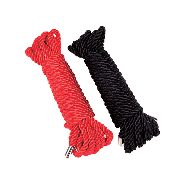 WhipSmart Heartbreaker Satin BDSM Rope - Black-Red Set of 2 - Image 2