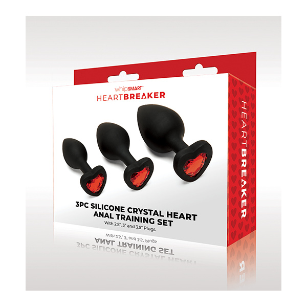 WhipSmart Heartbreaker 3 pc Crystal Heart Anal Training Set - Black-Red