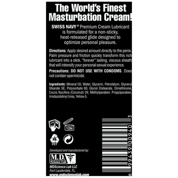 Swiss Navy Premium Masturbation Cream - 5 oz Tube - Image 2