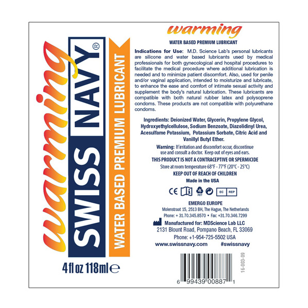 Swiss Navy Warming Water Based Lubricant - 4 oz - Image 2