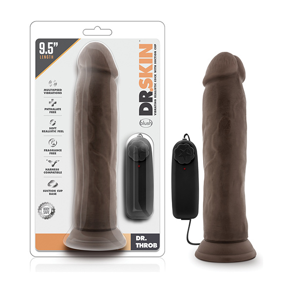 Blush Dr. Skin Dr. Throb 9.5" Cock w-Suction Cup - Chocolate