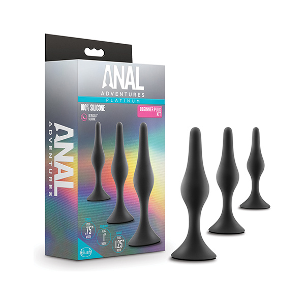 Blush Anal Adventures Platinum Silicone Beginner Plug Kit - Black