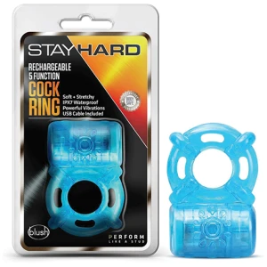 Blush Stay Hard Rechargeable 5 Function Cock Ring- Blue
