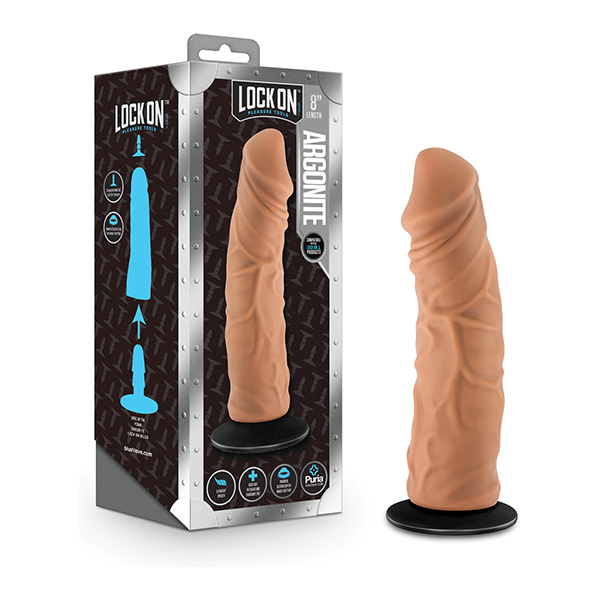 Blush Lock On 8" Argonite Dildo w-Suction Cup Adapter - Mocha