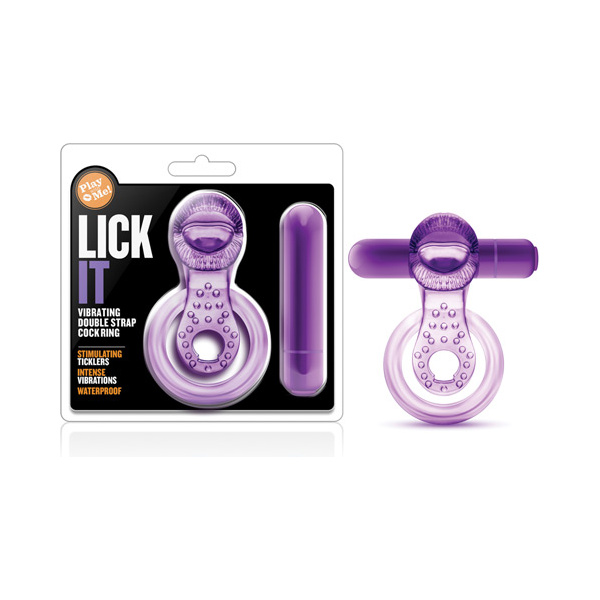 Blush Play with Me Lick it Vibrating Double Strap Cockring - Purple