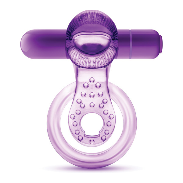 Blush Play with Me Lick it Vibrating Double Strap Cockring - Purple - Image 5