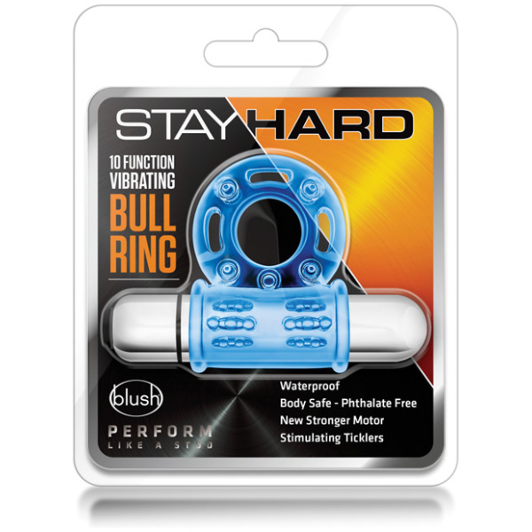 Blush Stay Hard Mega Vibrating Bull Ring - Blue