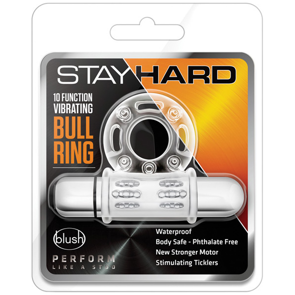 Blush Stay Hard 10 Function Vibrating Bull Ring Cock Ring - Clear