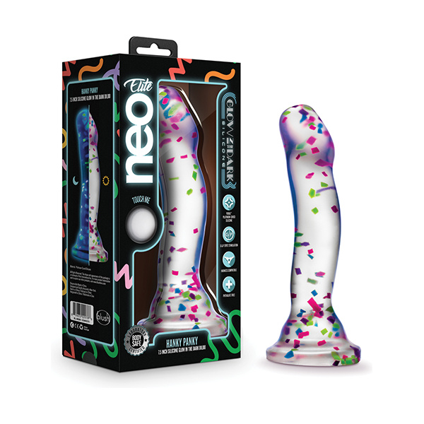 Blush Neo Elite Hanky Panky 7" Confetti Dildo - Glow in the Dark