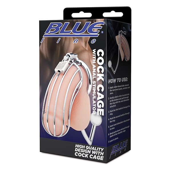 Blue Line Cock Cage w-Anal Stimulator - Silver