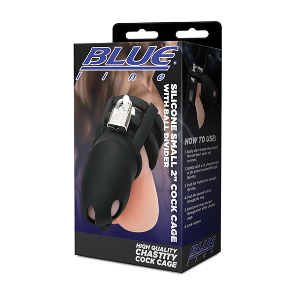 Blue Line 2" Silicone Cock Cage w/Ball Divider Small