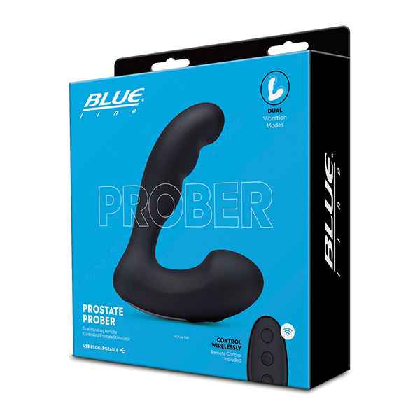 Blue Line Vibrating Prostate Prober w-Remote - Black