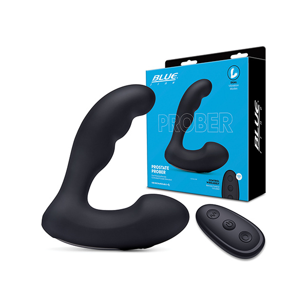 Blue Line Vibrating Prostate Prober w-Remote - Black - Image 5