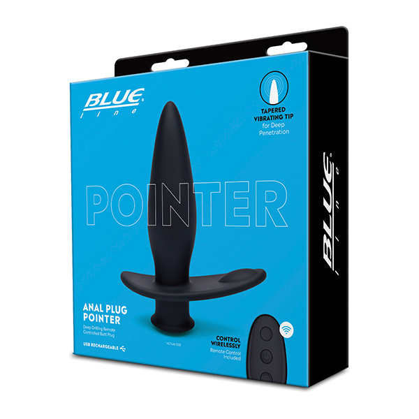 Blue Line Vibrating Anal Plug Pointer w-Remote - Black