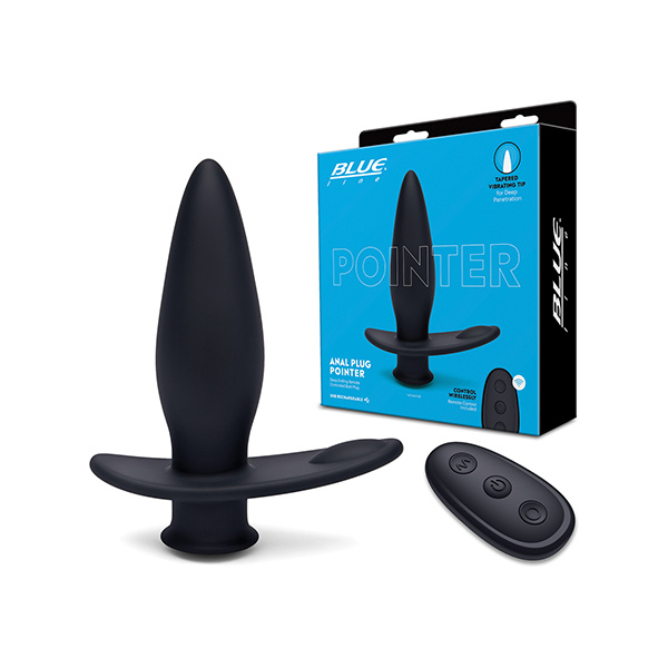 Blue Line Vibrating Anal Plug Pointer w-Remote - Black - Image 3