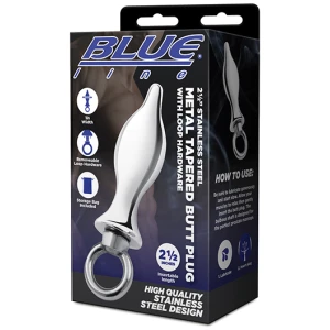 Blue Line 2.5" Stainless Steel Metal Tapered Butt Plug With Loop Hardware