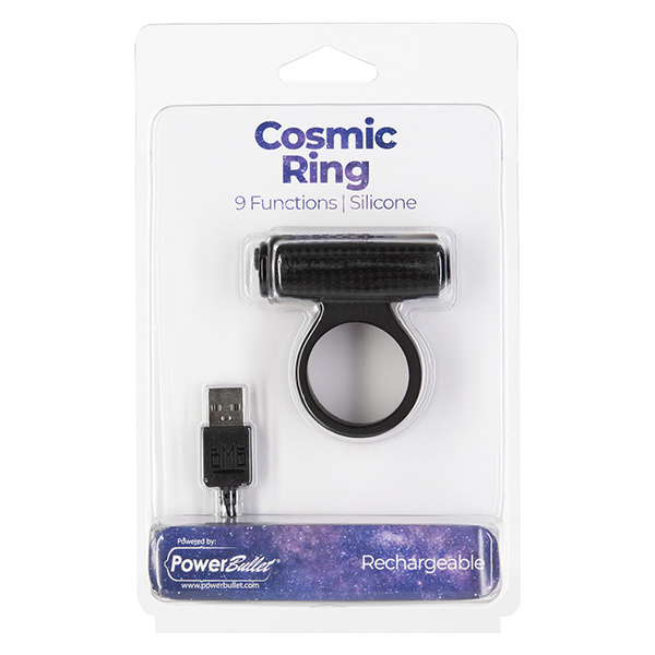 Cosmic Cock Ring w-Rechargeable Bullet - 9 Functions Black