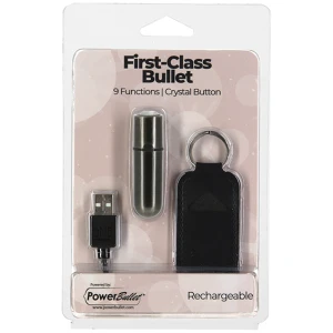 First Class Mini Rechargeable Bullet w-Crystal - 9 Functions Gun Metal