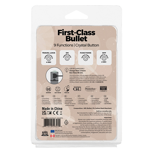 First Class Mini Rechargeable Bullet w-Crystal - 9 Functions Gun Metal - Image 5