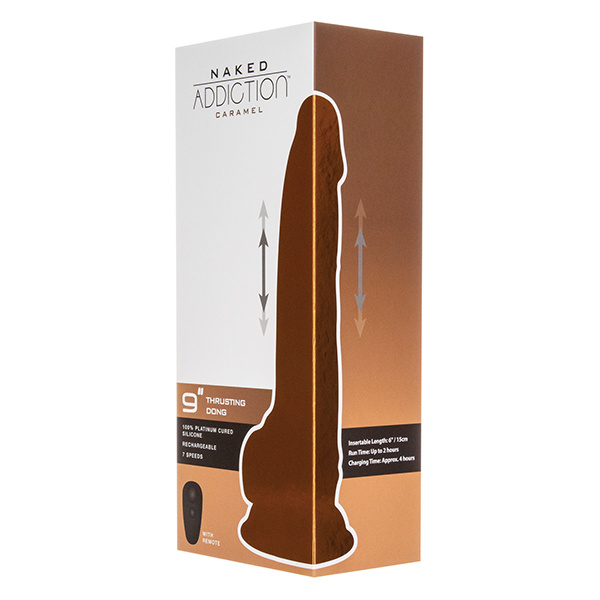 Naked Addiction 9" Thrusting  Dong w-Remote - Caramel