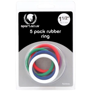 Spartacus 1.5" Rubber Cock Ring Set - Rainbow Pack of 5