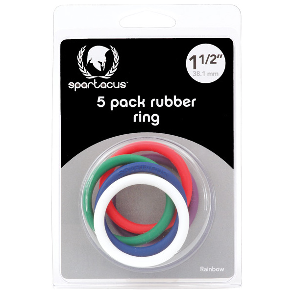 Spartacus 1.5" Rubber Cock Ring Set - Rainbow Pack of 5