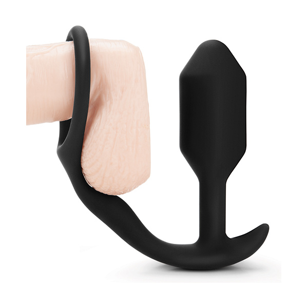 B-Vibe Snug & Tug Weighted Silicone & Penis Ring - 128 g Black - Image 3