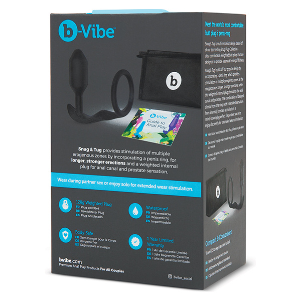 B-Vibe Snug & Tug Weighted Silicone & Penis Ring - 128 g Black - Image 4