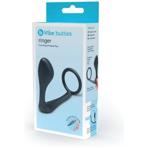 B-Vibe Butties Ringer Cock Ring & Prostate Plug - Black