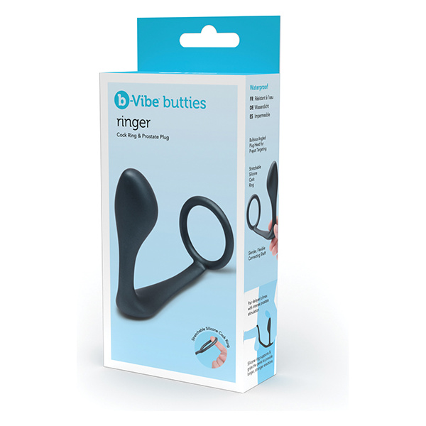 B-Vibe Butties Ringer Cock Ring & Prostate Plug - Black