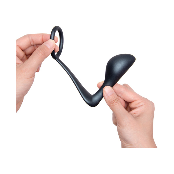 B-Vibe Butties Ringer Cock Ring & Prostate Plug - Black - Image 4