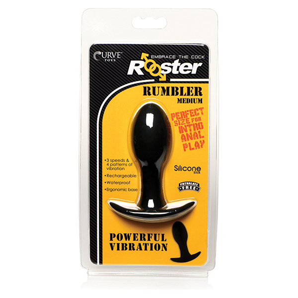 Curve Novelties Rooster Rumbler Vibrating Silicone Anal Plug - Black