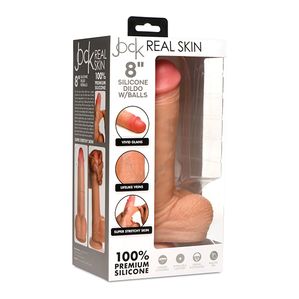 Curve Toys Jock Real Skin Silicone 8" Dildo w-Balls