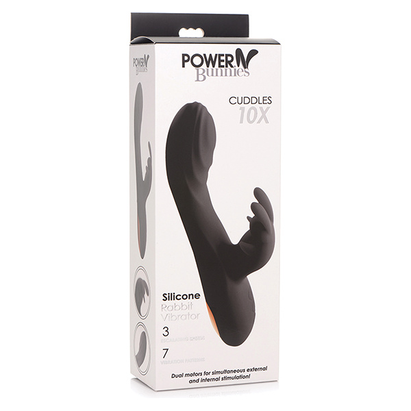 Curve Toys Power Bunnies Cuddles 10x Silicone Rabbit Vibrator - Black