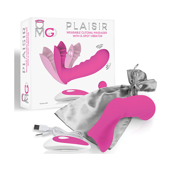 OMG Plaisir Wearable Clitoral Massager w-G-Spot Vibrator - Pink