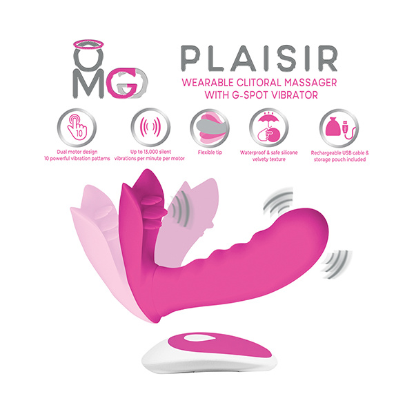 OMG Plaisir Wearable Clitoral Massager w-G-Spot Vibrator - Pink - Image 2