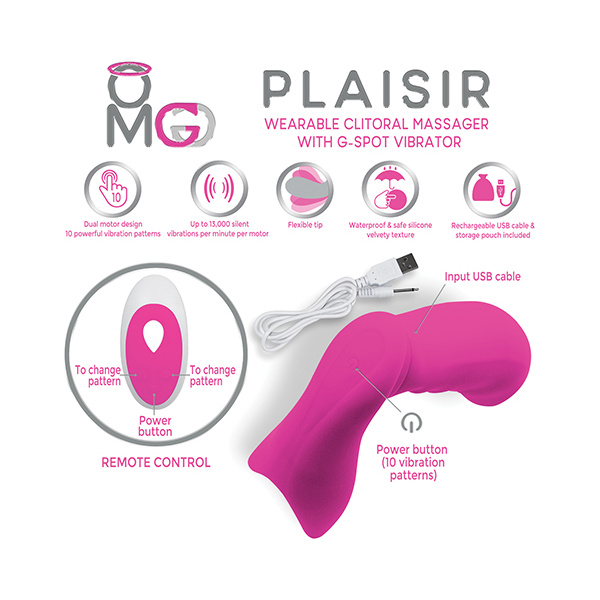 OMG Plaisir Wearable Clitoral Massager w-G-Spot Vibrator - Pink - Image 3