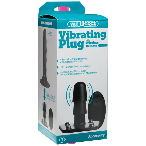 Vac-U-Lock Vibrating Remote Plug w-Snaps - Black