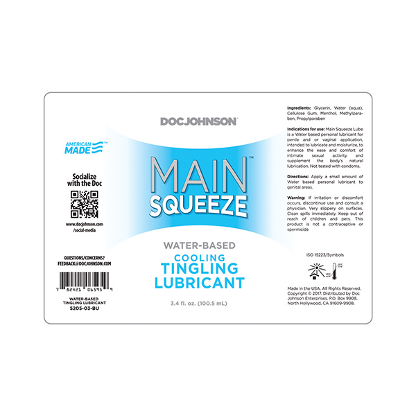 Main Squeeze Cooling-Tingling Water-Based Lubricant - 3.4 oz - Image 2