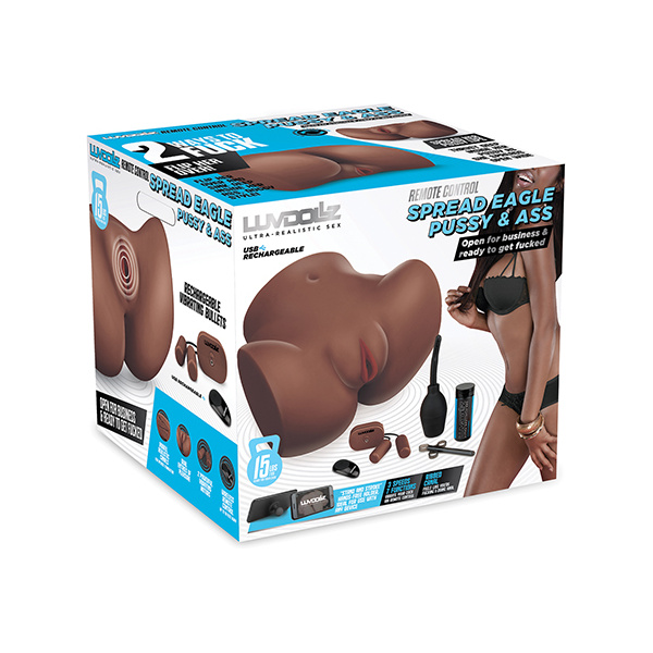 Luvdollz Remote Control Rechargeable Spread Eagle Pussy & Ass w-Douche - Mocha