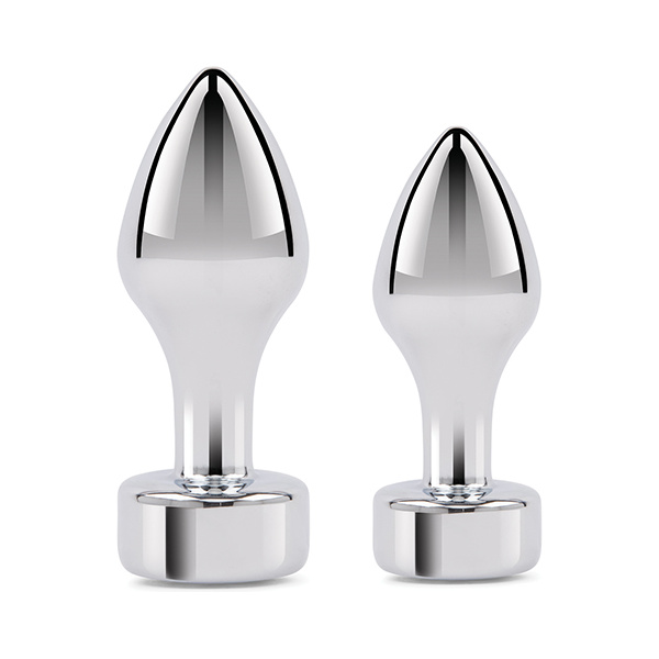 Gemsations 2 pc 3.25" & 3.7" Tapered Bling Bling Metal Butt Plug Training Set - Silver - Image 5
