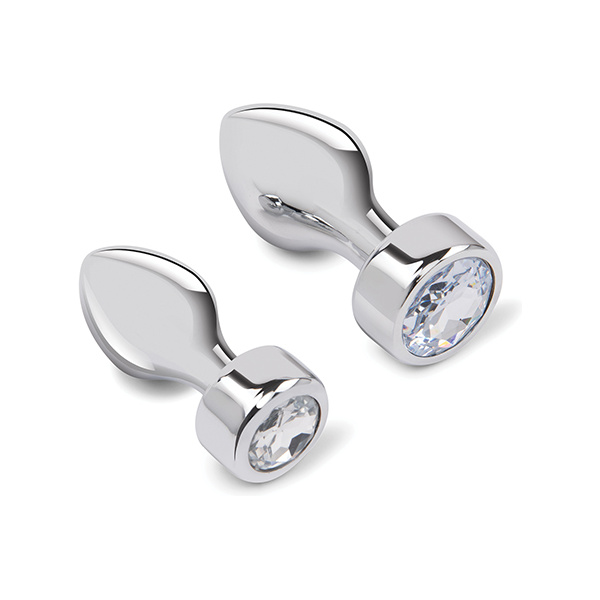Gemsations 2 pc 3.25" & 3.7" Tapered Bling Bling Metal Butt Plug Training Set - Silver - Image 4