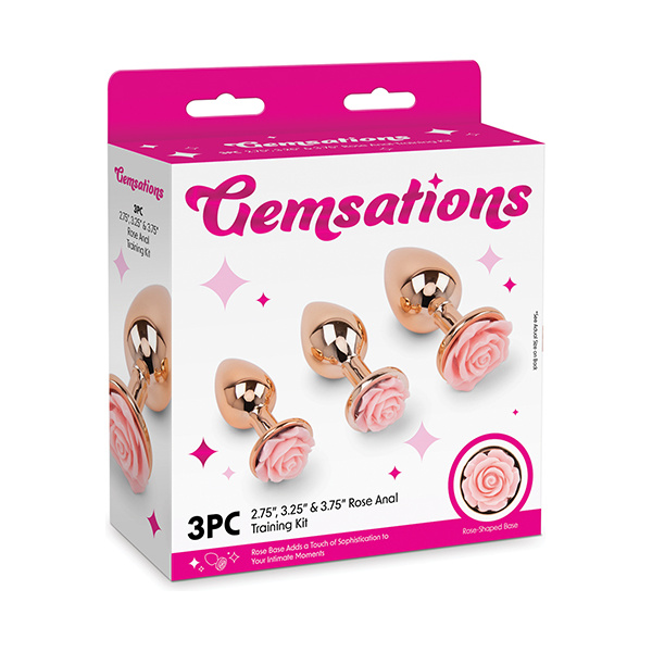 Gemsations 3 pc 2.75" & 3.15" & 3.7" Rose Metal Butt Plug Training Set - Rose Gold