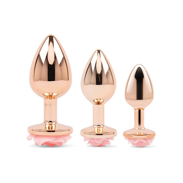 Gemsations 3 pc 2.75" & 3.15" & 3.7" Rose Metal Butt Plug Training Set - Rose Gold - Image 4