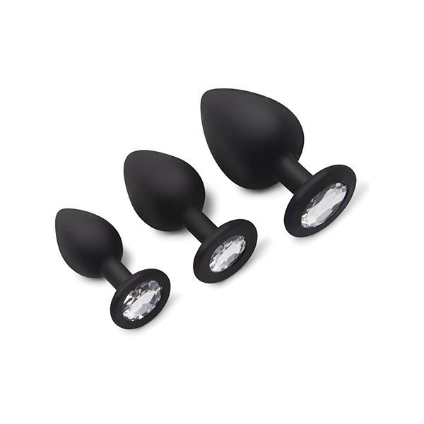 Gemsations 3 pc 2.75" & 3.15" & 3.7" Silicone Bling Bling Butt Plug Training Set - Black - Image 3