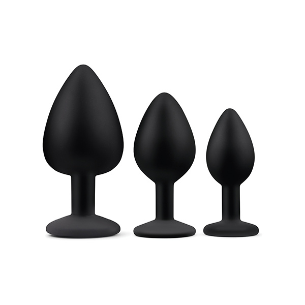 Gemsations 3 pc 2.75" & 3.15" & 3.7" Silicone Bling Bling Butt Plug Training Set - Black - Image 4