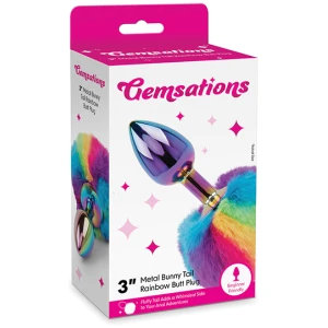 Gemsations 2.95" Metal Bunny Tail Rainbow Butt Plug - Rainbow