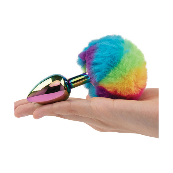 Gemsations 2.95" Metal Bunny Tail Rainbow Butt Plug - Rainbow - Image 4