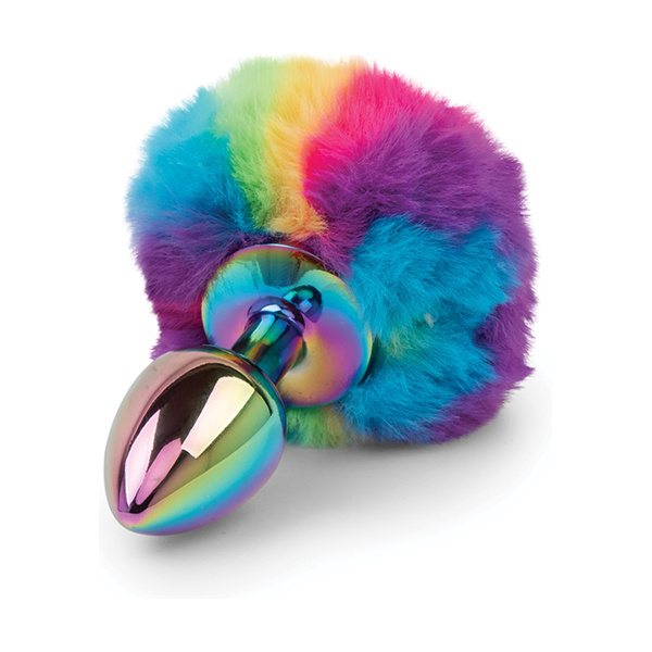 Gemsations 2.95" Metal Bunny Tail Rainbow Butt Plug - Rainbow - Image 2