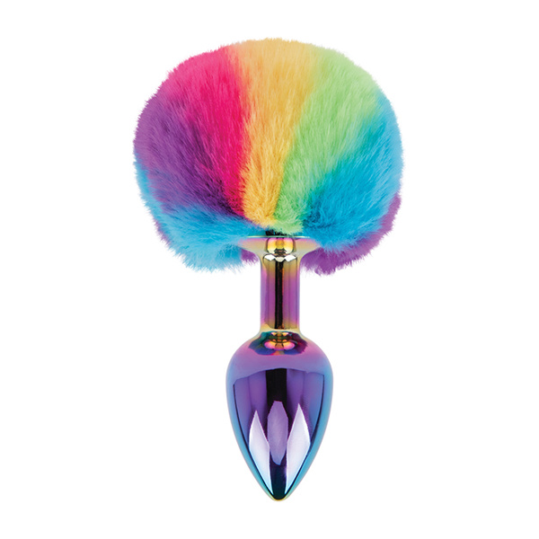 Gemsations 2.95" Metal Bunny Tail Rainbow Butt Plug - Rainbow - Image 5